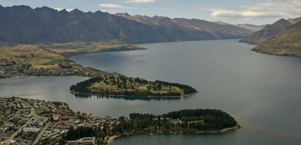Areial image of queenstown lakes